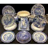Ceramics - Blue and white table china inc George Jones Abbey preserve jar; willow plates, etc qty