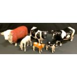 A Beswick model Fresian Bull, Champion Coddington Hilt Bar, others Cow & Calf; Hereford Bull; grey