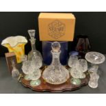 A Stuart crystal glass seven piece brandy set on tray, boxed; Royal Doulton crystal by Webb
