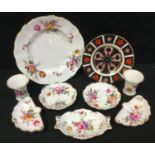 A Royal Crown Derby 1128 imari pattern side plate, 16cm diameter; posies pattern bud vases,