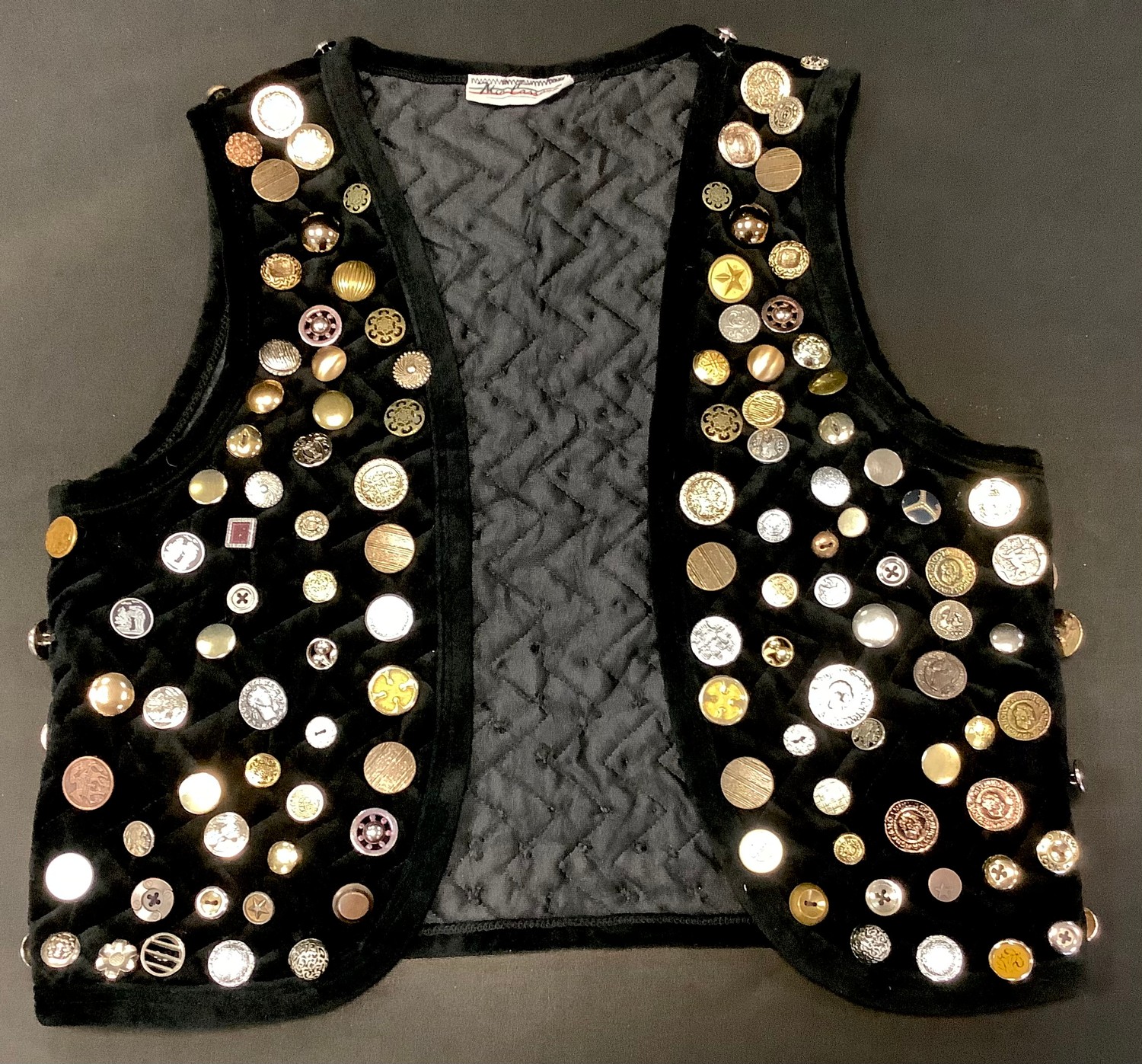 Fashion & Textiles - a black Mia Cassara velvet waistcoat hand decorated throughout with assorted