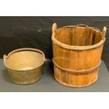 A 19th century iron bound peat bucket; a jam pan