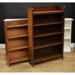 A white painted open bookcase, 84cm high, 171cm wide, 26cm deep; another, oak, 119.5cm high, 76.