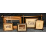 A pair of early 20th century oak rectangular oxford frames, 67cm x 49cm overall; another smaller;