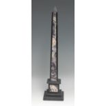 An amethyst quartz library desk obelisk, square base, 39cm high