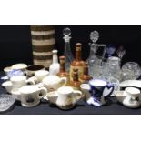 A West German vase; shaving mugs; a cut glass decanter and stopper; other glassware; Bell's whisky
