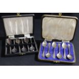 A set of six silver teaspoons, Sheffield 1938, cased; another set of six, Sheffield 1960, cased;