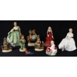 A Royal Doulton figure, Fair Lady HN2193; others, Heather HN2956; Home Again HN2167; a Coalport