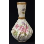 A Royal Worcester blush ivory spirally fluted bottle vase, printed and painted with summer