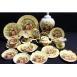 Aynsley Orchard Gold - mantel clock; teapot, milk jug, coffee can and saucer; teacup and saucer,