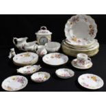 Royal Crown Derby Posies - a mantel clock, bear paperweight; seven dinner pates; bread and butter