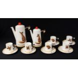 A Royal Doulton coffee service, 'Reynard The Fox' pattern, comprising large and small coffee pots,