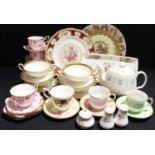 Decorative Teaware - a Springfield tea service, printed with scattered roses on a pink ground; other
