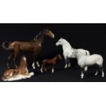 A Beswick model of a pony, Welsh M. dappled white; others, dappled Pony; brown horse, 21cm high; a