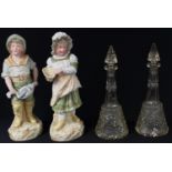 A pair of German bisque porcelain figures, of a Fisherboy and Companion, in pastel tones, 32cm high,