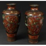 A pair of Chinese cloisonné inverted baluster vases, decorated with birds and insects, 25cm