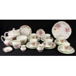 A Royal Crown Derby Posie pattern tea set for six, milk jug and sugar bowl, sandwich plate,