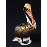 A Royal Crown Derby paperweight, Brown Pelican, gold stopper, first quality