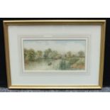 Victorian School Boating on the River Trent watercolour, 16cm x 31.5cm