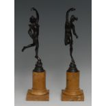 After Giambologna (19th century), a pair of dark-patinated Grand Tour bronzes, of Mercury and