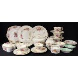 A Royal Crown Derby Posie pattern teapot, cups and saucers, tea plates, bread and butter plate,