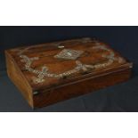 A Victorian rosewood and mother-of-pearl inlaid folding writing slope, c.1860