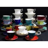 A Royal Albert coffee service, for six, each in a bold monochrome colour, printed mark; another,