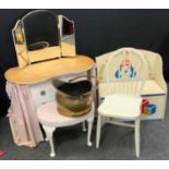 A 20th century toy storage bench, 75cm high, 74cm wide, 41cm deep; a kidney shaped dressing table,