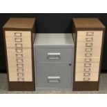 Industrial Salvage - a pair of ten drawer office filing cabinet, 68cm high, 43cm deep; another two