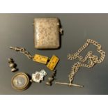 A George IV silver vesta case, Birmingham 1919; novelty dice, cards and Dominoes droppers, silver