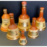 Wade scotch whisky bells - six decanters, 75cl sealed with contents; three 37.5cl, two sealed with