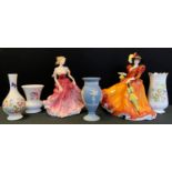 A Royal Doulton Pretty Ladies figure, Forever Autumn; another Stephanie; Wedgwood jasper vase etc.
