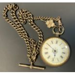 A continental 800 grade silver open face pocket watch, silver Albert chain, 94.2g gross