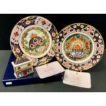 Royal Crown Derby - a 1997 limited edition Christmas plate, 722/1750; another 1999, 1466/1750,