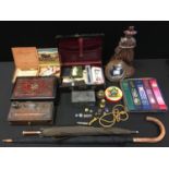 Boxes & Objects - an Edwardian oak Standish; umbrellas; attaché case, ARP whistle and lanyard;