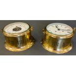 A Schatz Royal Mariner brass bulkhead clock, white dial, Roman numerals, eight day movement, 15cm