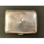 An early 20th century engine turned rectangular cigarette case, Birmingham 1910, 74g