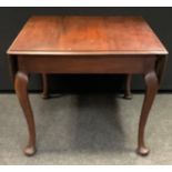 A Victorian mahogany dropleaf table, rounded rectangular top, cabriole legs, 74cm high, 91cm wide,