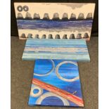 Modern Art - an Abstract mixed media collage, Steel Wave Crests, 50cm x 100cm; others Steel Works