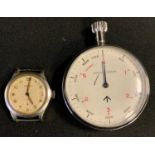 A Revue military ATP watch head, 240603, 119123, 30mm diameter; a Nero Lemania stop watch, 56mm