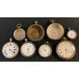 A continental 935 silver cased Waltham pocket watch; others, silver watch cases; others, base metal,