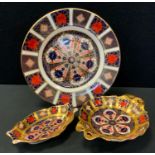 Royal Crown Derby - an 1128 Imari circular plate, 21.5cm diameter; shaped oval trinket dish;