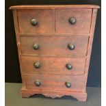 Miniature Furniture - a 19th century chest of two short and three long drawers, 48cm high, 34cm