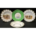 A pair of Royal Crown Derby wavy edge plates signed Doyle, printed and painted with fishermen,