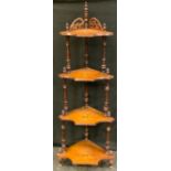 A Victorian mahogany four tier corner whatnot, graduated shelves, turned supports, 150cm high,