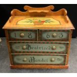 A Victorian French painted wash stand, shaped gallery, two short drawers over two long, plinth base.