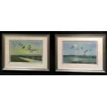 Peter Scott (1909-1989), by and after, a pair, Ducks in Flight, coloured prints, 38cm x 56cm