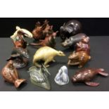Art Pottery Animals - T R McGuiness and others modelled as Elephant, Hippo, Kangeroo, Beaver,