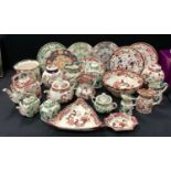 Masons ironstone, Mandalay red triangular dish, fruit bowl, ginger jar, jugs, plates, etc other