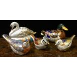 A Royal Crown Derby Paperweight, Swan, others; Mallard; Collectors Guild Firecrest; Crested Tit;